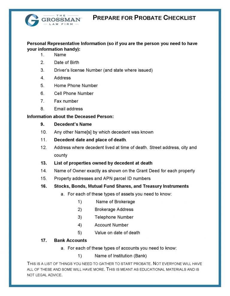 Preparing For Probate Checklist - The Grossman Law Firm APC